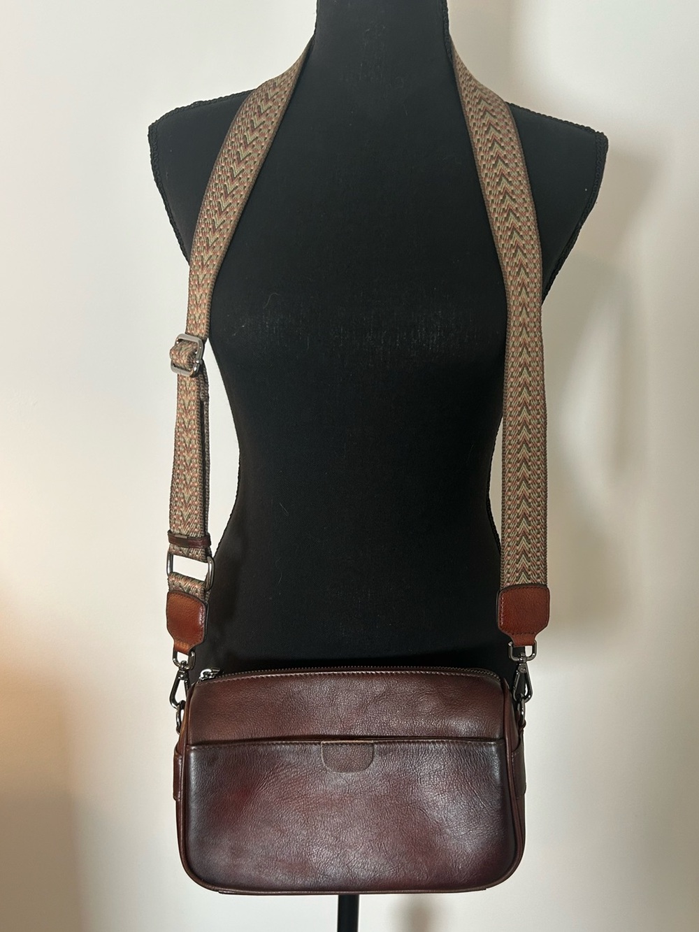 Coolcy Genuine Leather Coffee Brown Crossbody Bag w/ 2 Straps